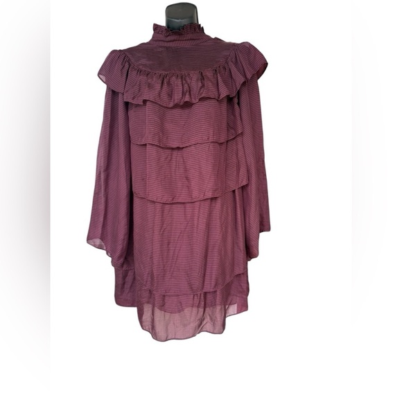 LOA Dresses & Skirts - LOA women’s raffle long sleeve burgundy lightweight mini dress size 1 preloved